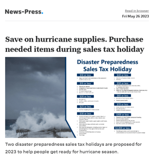 News alert: Save on hurricane supplies. Purchase needed items during sales tax holiday