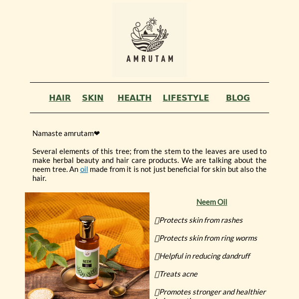 Namaste Amrutam, It's oil about your skin and hair care 🧖‍♀️ - Amrutam