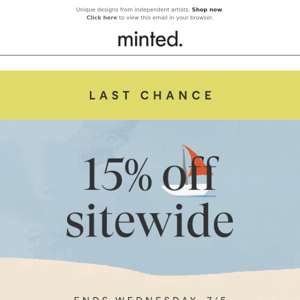 Last day: 15% off sitewide