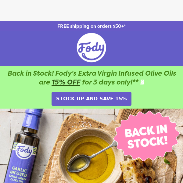 Fody's Extra Virgin Olive Oils are back & 15% OFF 🎉