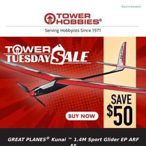 Save $50 Today on a Great Planes Kunai 1.4M Sport Glider.