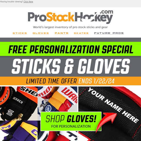 Hot Offer: FREE Personalization on Hockey Gear!