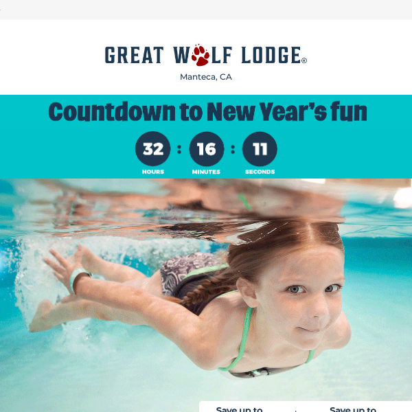 The countdown to fun starts now with savings of up to 50% on Themed and Premium suites at Great Wolf Lodge