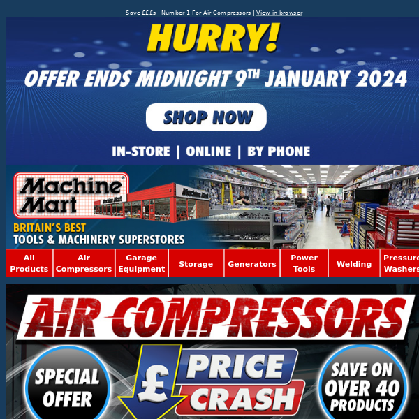 Reminder: Price Crash on Air Compressors Ends Today! - Save £££s