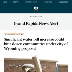 Significant water bill increase could hit a dozen communities under city of Wyoming proposal