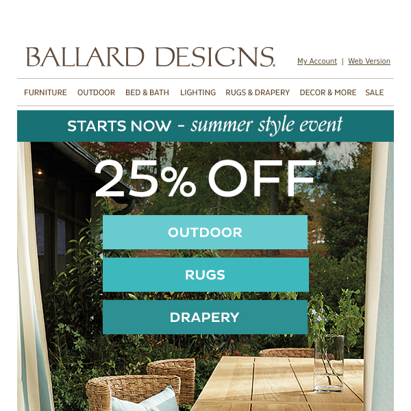 SALE ALERT: 25% off outdoor, rugs, & drapery