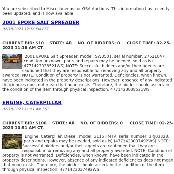 GSA Auctions Miscellaneous Update