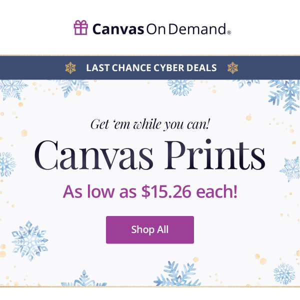 Canvas starting at $15.26! Order NOW for Christmas delivery! 🎄