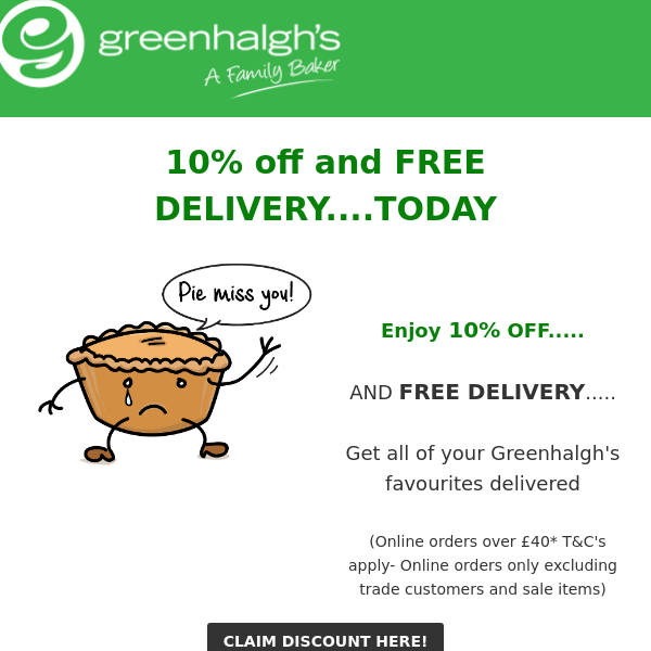 Satisfy your cravings with free delivery and a 10% discount