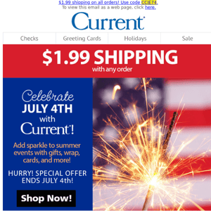 $1.99 shipping & 4th of July fireworks both end tonight!