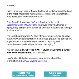 Study: NAC + Glyciine Help w/ Aging, Strength & Belly Fat