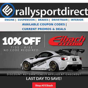 Last Chance at 10% off Eibach Parts!