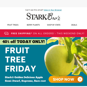 ⚡🌳 Fruit Tree Friday! 40% off the Stark Golden Delicious Apple Tree - TODAY ONLY!