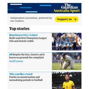 Australian sport: Rodri breaks Internazionale resistance to seal Manchester City’s treble glory