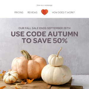 Crunchy Leaves. Cherished Memories. 50% Off.