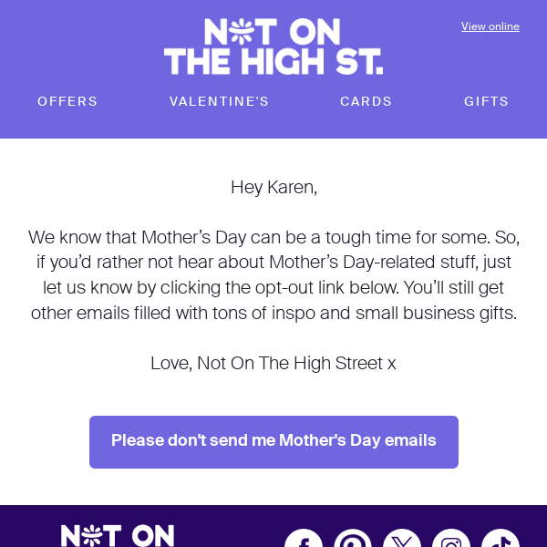 Want to opt out of Mother’s Day emails?