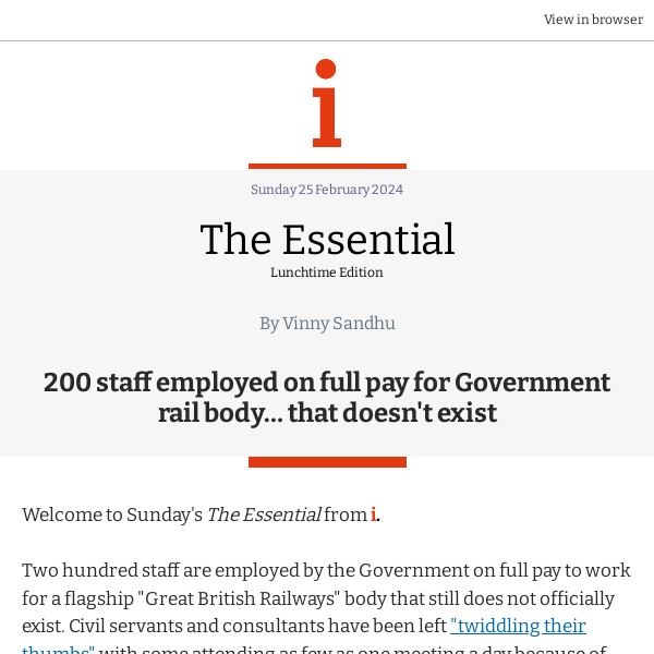 The Essential: 200 staff employed on full pay for Government rail body… that doesn't exist