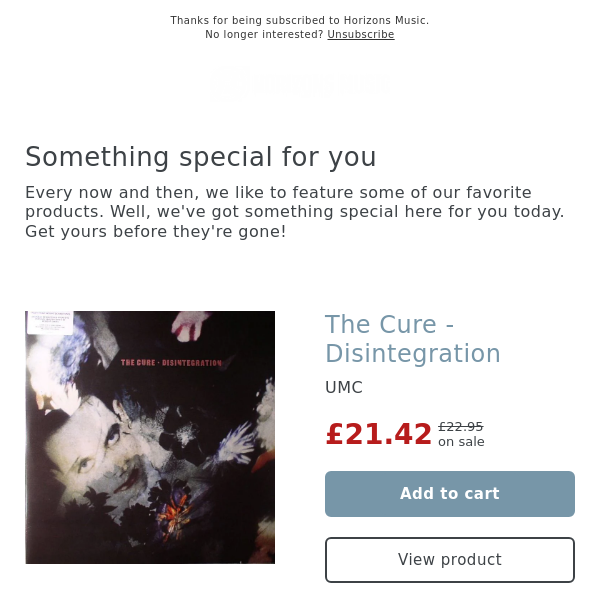 WINTER SALE! THE CURE VINYL - Horizons Music