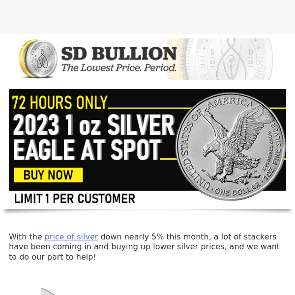 ⚡Silver Eagle at SPOT PRICE Offer (72 Hours)⚡