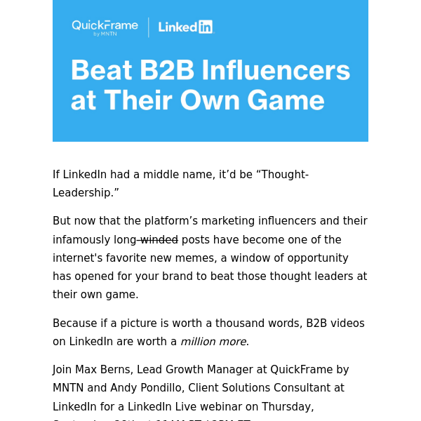 LinkedIn Live Webinar: Eat Influencers’ Lunch with B2B Video