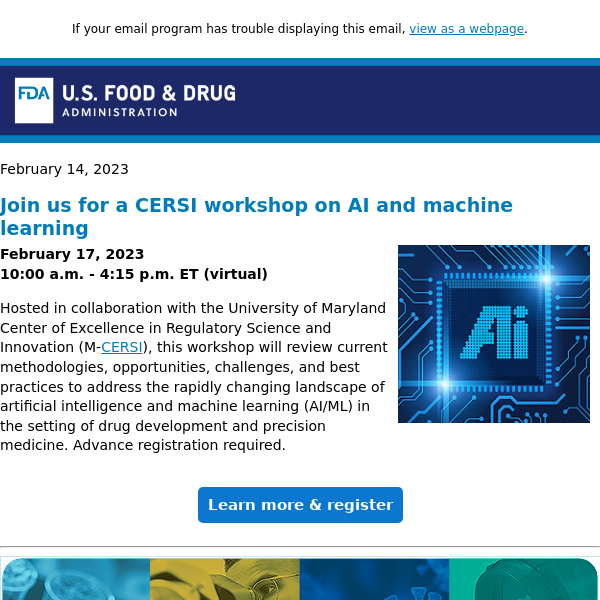 Join FDA Feb. 17 for a workshop on AI and machine learning | New health equity funding opportunity