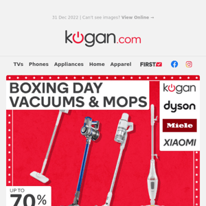 Up to 70% OFF Vacuums & Mops this Boxing Day!*