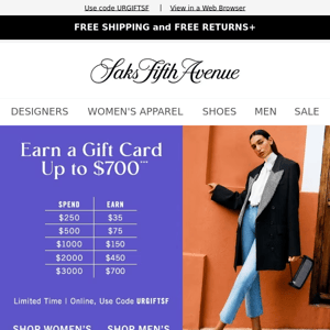 Reminder: Earn a $700 gift card today 