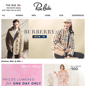 Burberry New Arrivals • Prices Lowered for One Day Only