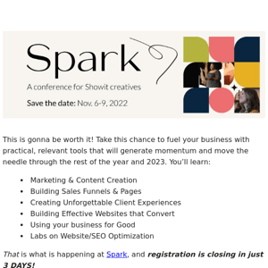 ⏳ Registration for Spark Conference closes in 3 DAY‼️ 🚨