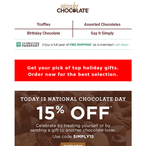 Final Hours >> Save 15% on National Chocolate Day