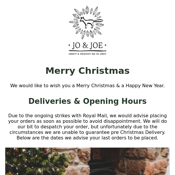 Christmas Deliveries & Opening Times 🎄