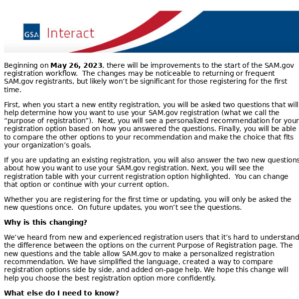 Improved Registration Work Flow Coming to SAM.gov May 26