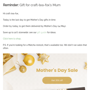 [Reminder] Gift for Craft Tea Fox Mum