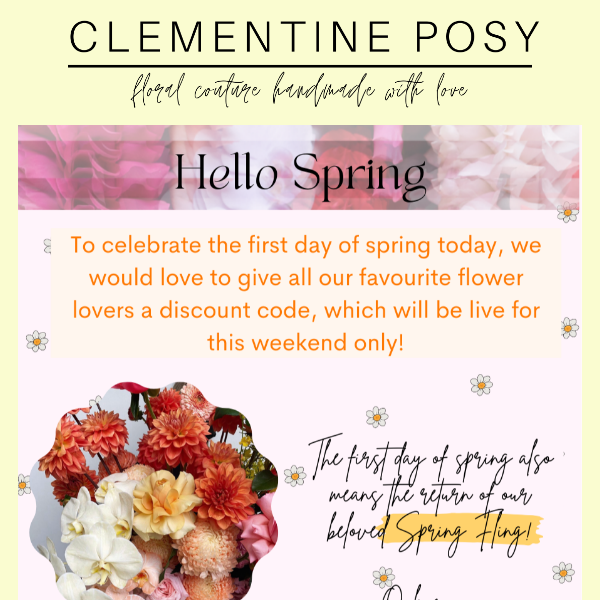 Celebrate the beginning of spring with a cheeky Clementine discount!