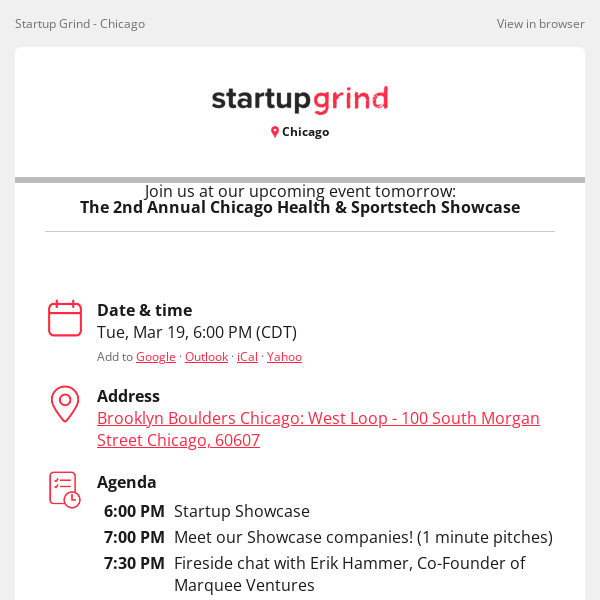 Event Tomorrow: The 2nd Annual Chicago Health & Sportstech Showcase