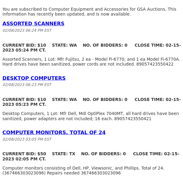 GSA Auctions Computer Equipment and Accessories Update