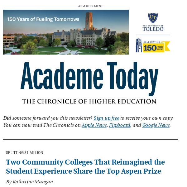 Academe Today: 2 community colleges that reimagined student experience  share Aspen Prize - The Chronicle of Higher Education