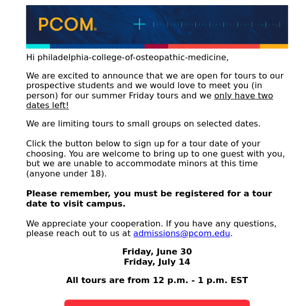 Join PCOM for a tour of campus!