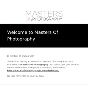 Your Masters Of Photography account has been created!