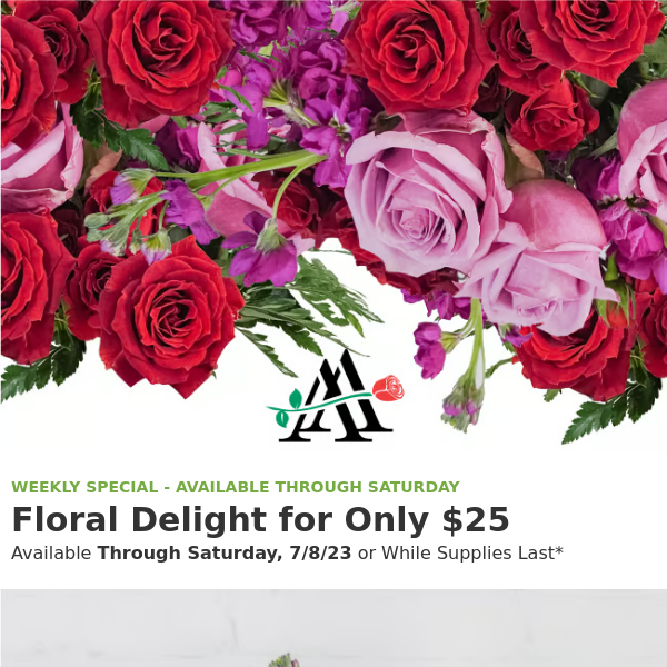 Huge Savings Inside: 50% off our mesmerizing weekly bouquet! 🌹