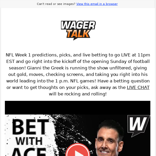 Join Gianni the Greek LIVE at 11am EST! - WagerTalk