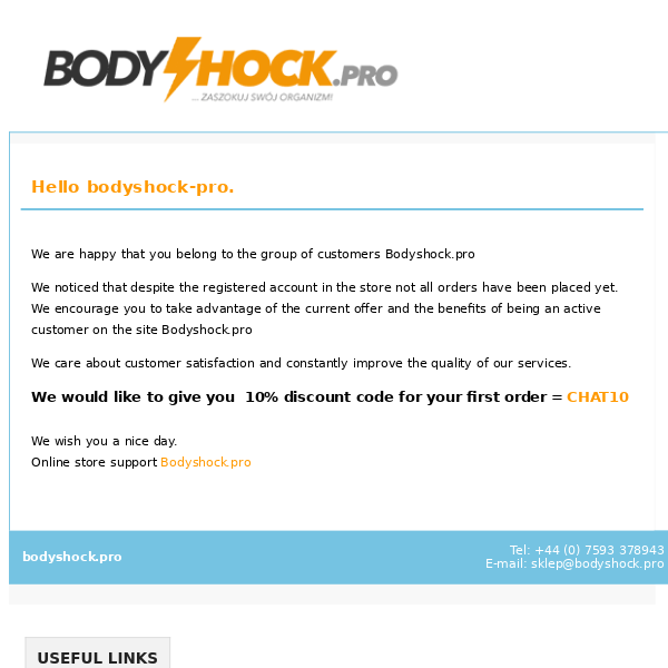 Bodyshock Pro - Discount code for first order