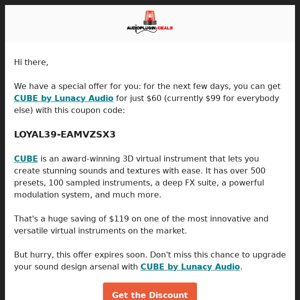 🏷️ audio-plugin-deals Get an extra $39 off CUBE by Lunacy Audio!