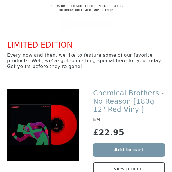 LIMITED EDITION!! Chemical Brothers - No Reason [180g 12" Red Vinyl]