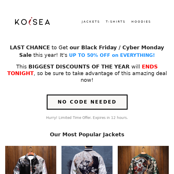 ENDS TONIGHT | UP TO 50% OFF Cyber Monday / Black Friday!