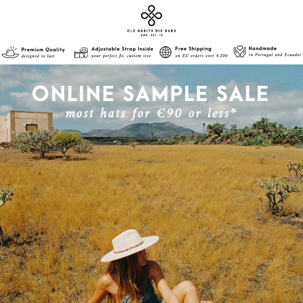 SAMPLE SALE – Most hats under €90! 🔥