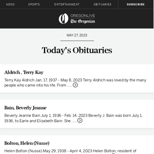 Latest obituaries for May 27, 2023