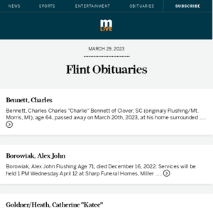 Today's Flint obituaries for March 29, 2023