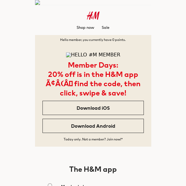 20% off app orders for Member Days! - H&M