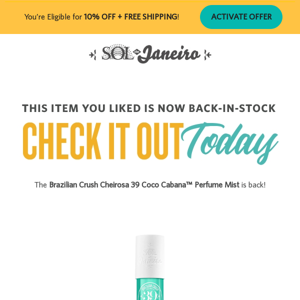 Back in stock! Brazilian Crush Cheirosa 39 Coco Cabana™ Perfume Mist is  available again! 🔔 - Sol de Janeiro